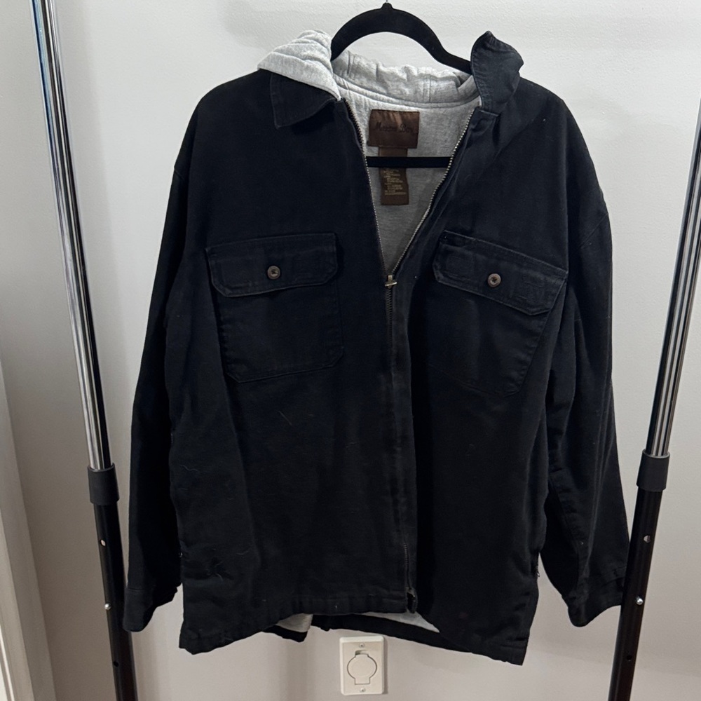 Men's Black Hooded Shirt Jacket